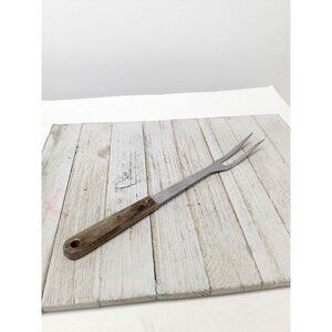 Robinson Knife Stainless Steel Meat Fork 2 Prong 12" Wood Handle Vintage